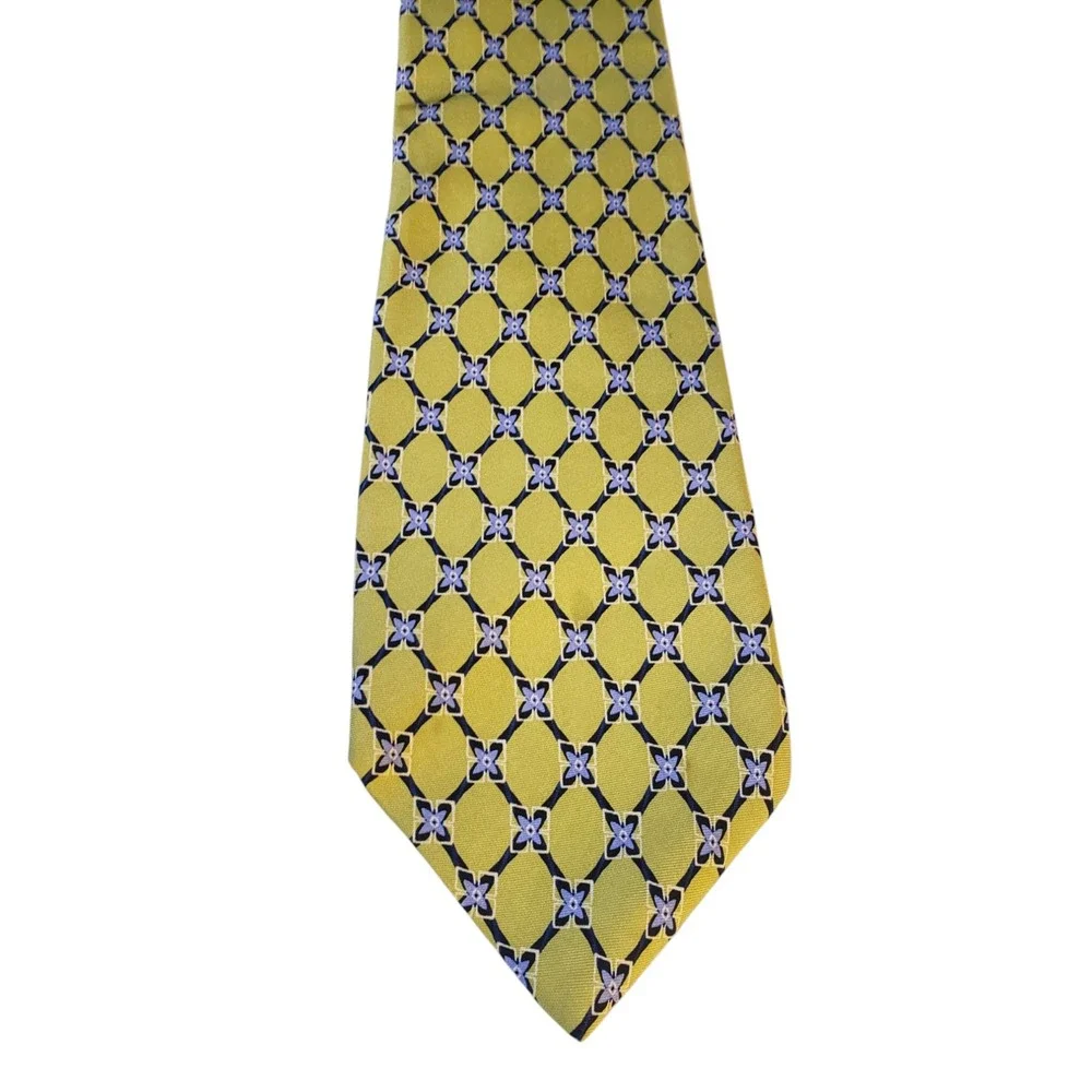 Robert Talbott for Lindsay Odom Ltd‎ Tie Necktie Designer Chartreuse Blue Floral